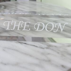 Clear Acrylic Nameplate 'THE DON' for desk or dresser